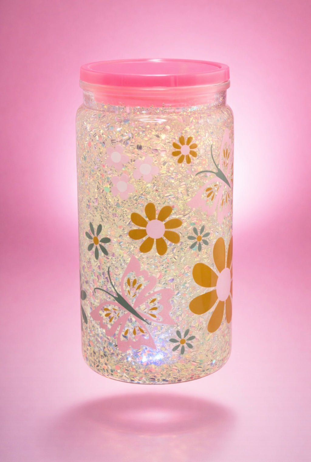 Blush Butterfly Glow Glitter Snow Globe Tumbler ✨