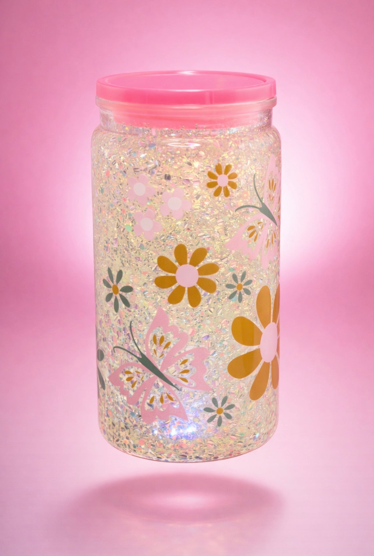 Blush Butterfly Glow Glitter Snow Globe Tumbler ✨